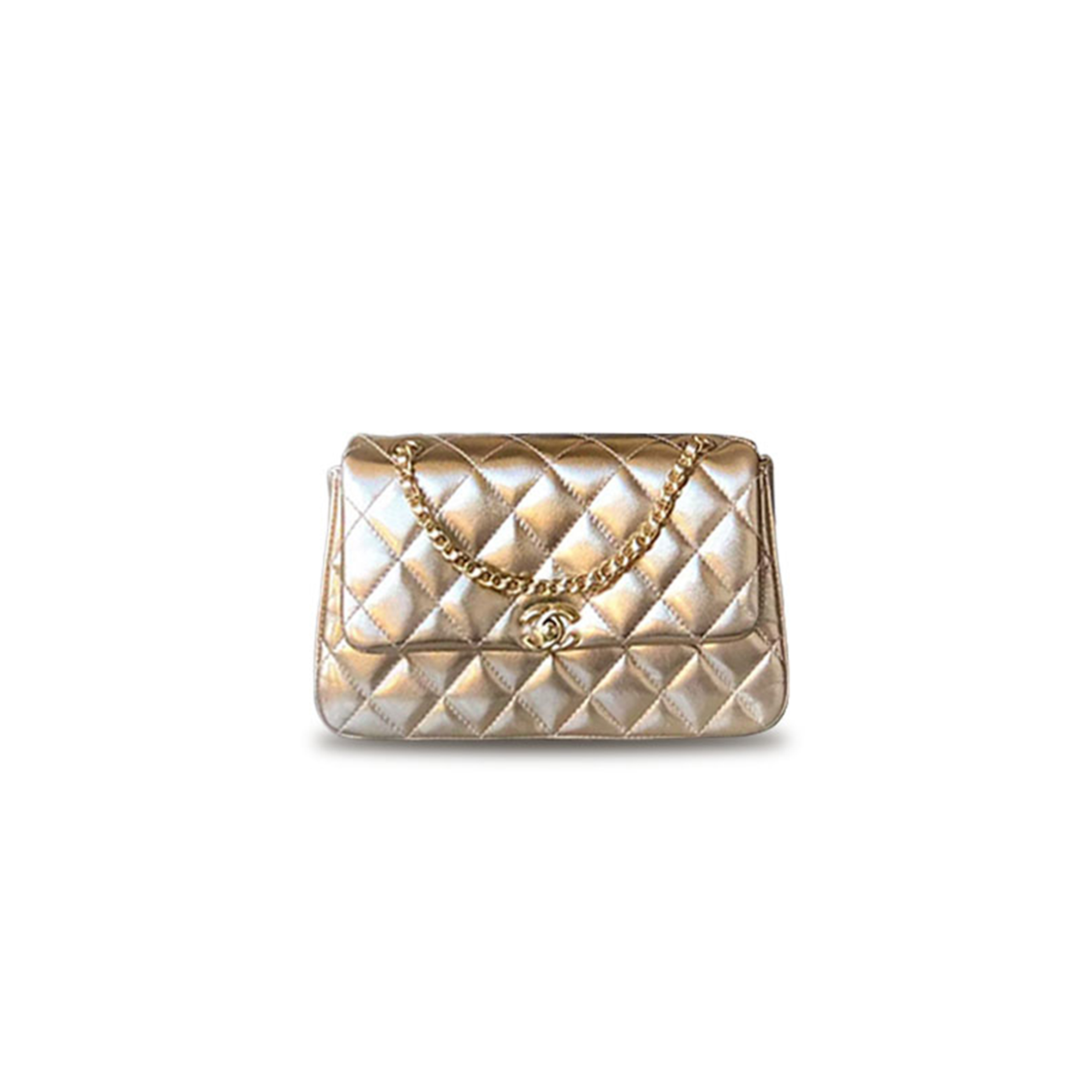 CHANEL METALLIC LAMBSKIN QUILTED FLAP GOLD (23*13*6cm)